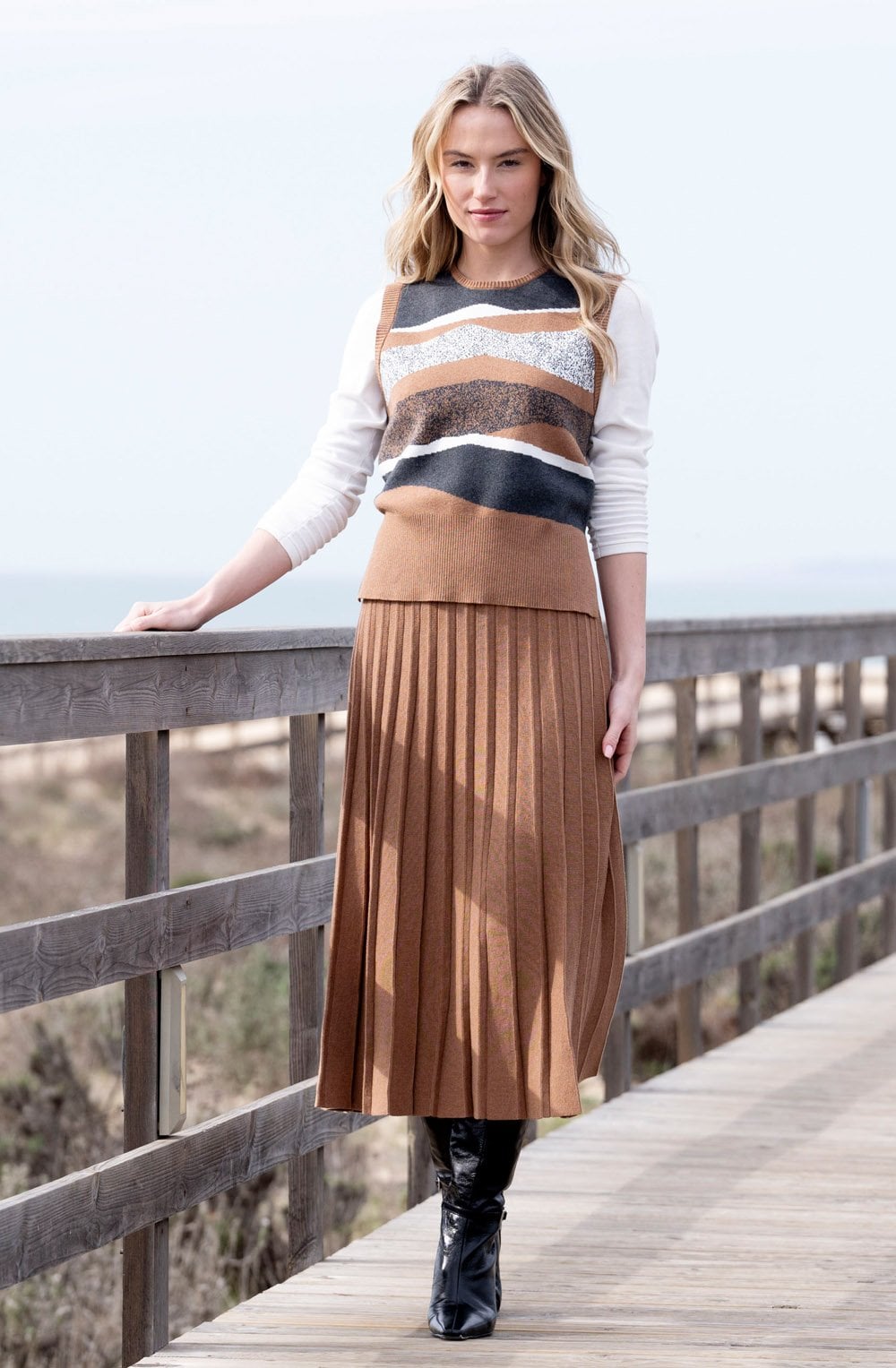 Charcoal and Tobacco Removable Snood Knitted Vest