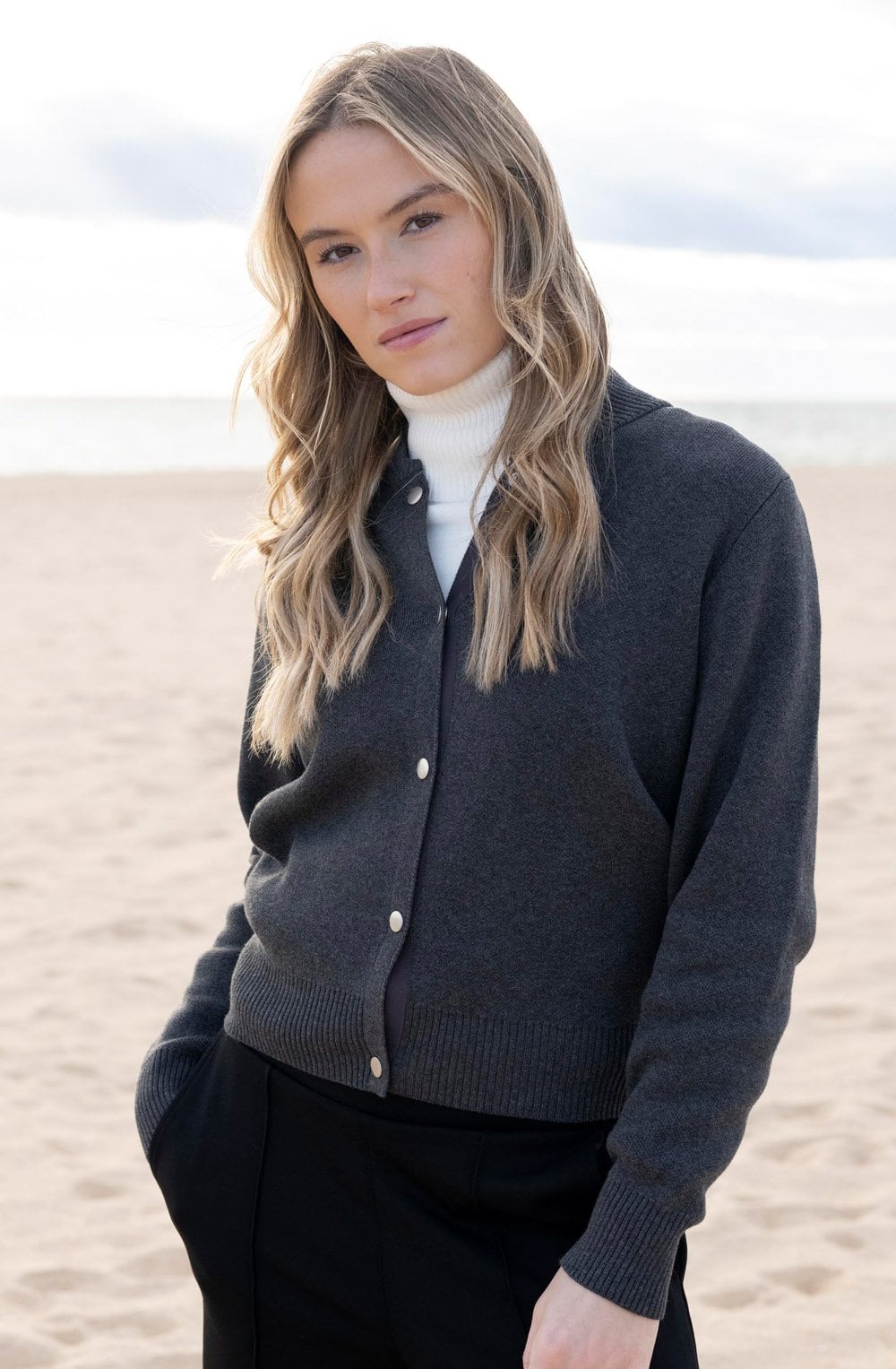 Charcoal Bomber Style Cardigan