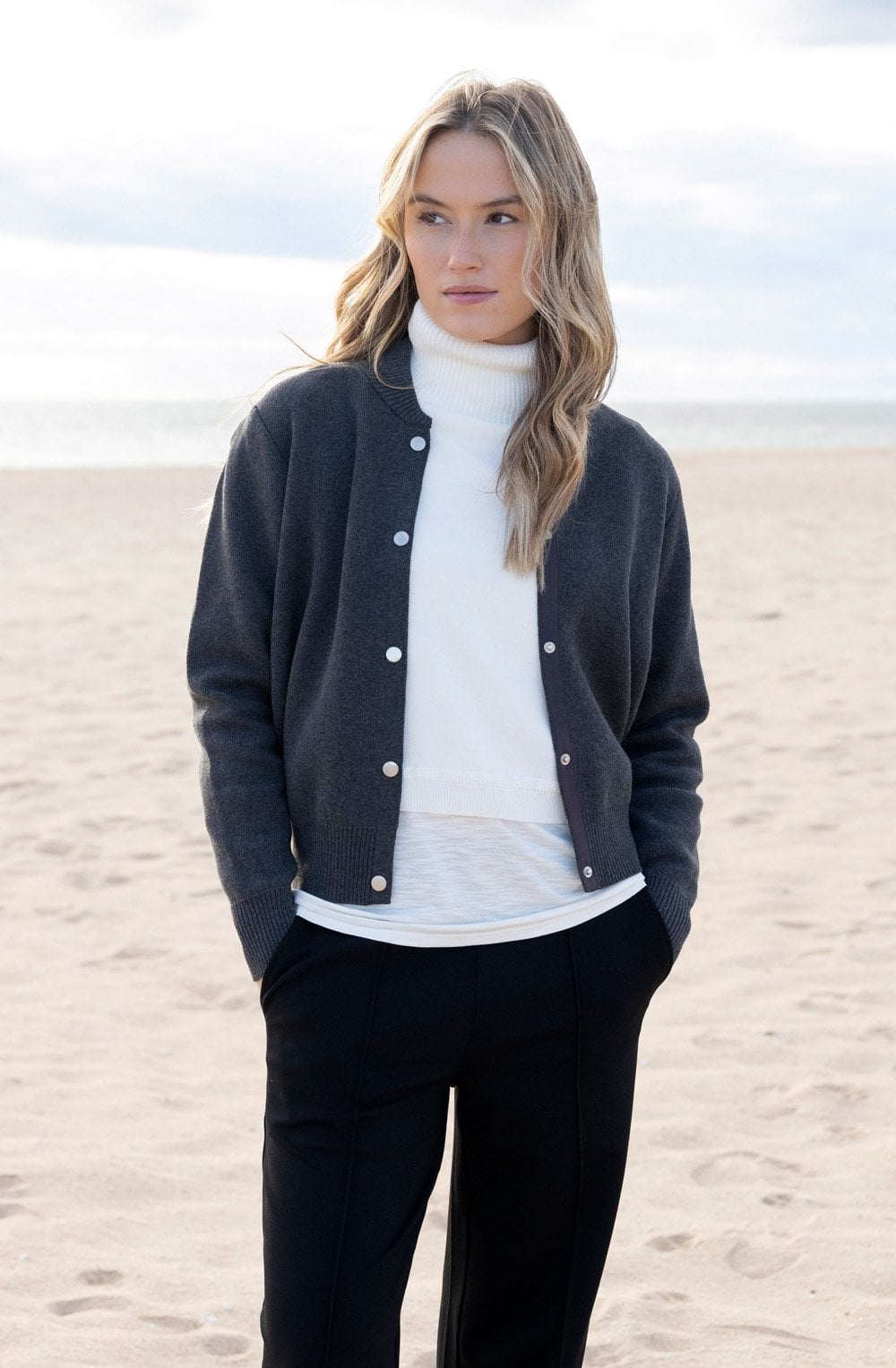 Charcoal Bomber Style Cardigan