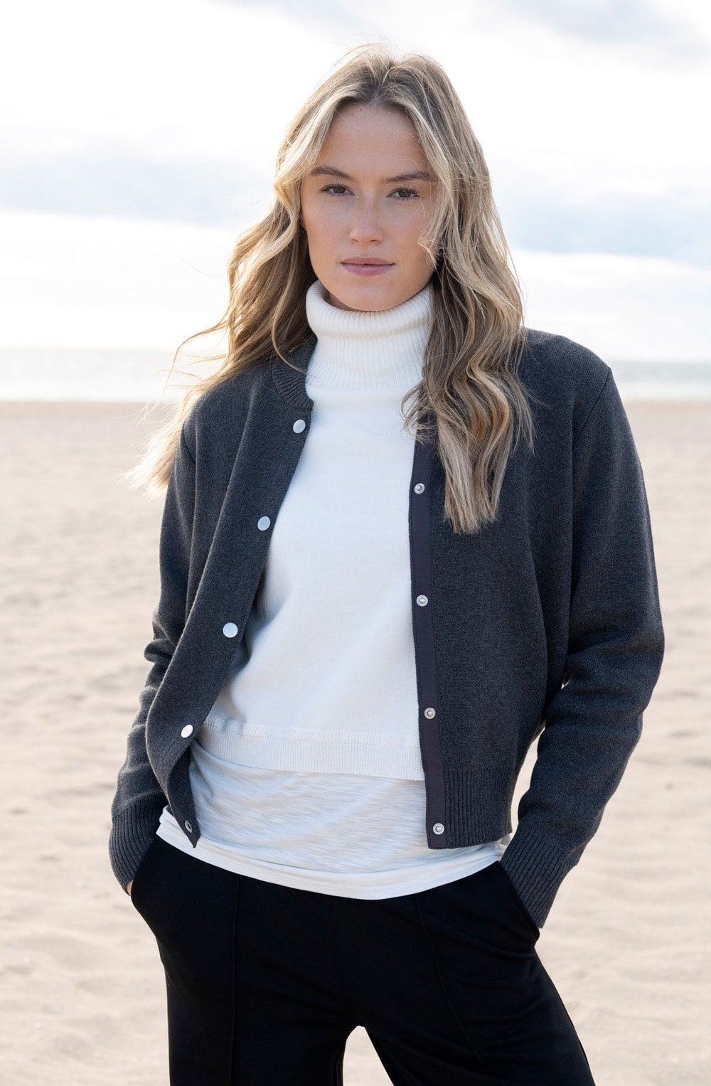 Charcoal Bomber Style Cardigan