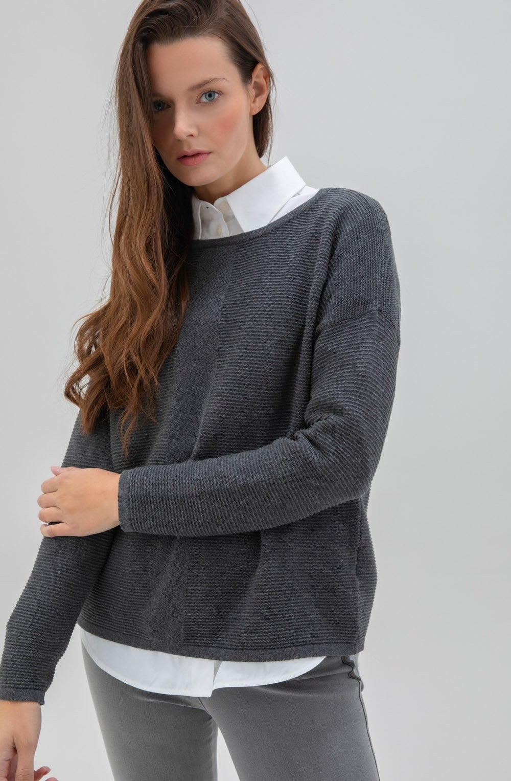 Charcoal Cotton Ribbed Jumper