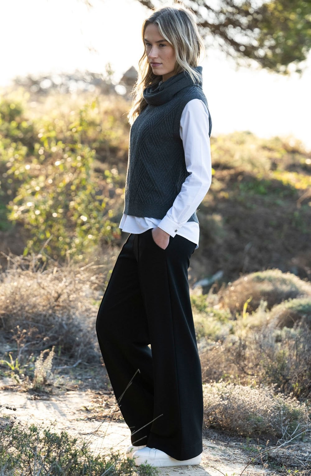 Charcoal Cowl Neck Knitted Vest