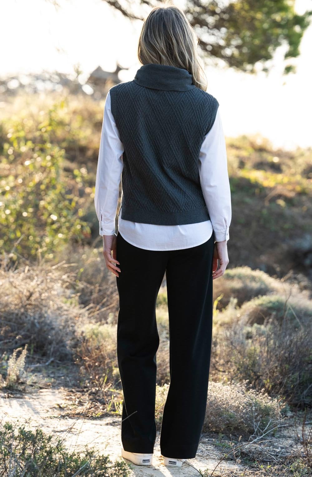 Charcoal Cowl Neck Knitted Vest