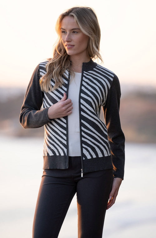 Charcoal Diagonal Stripes and Colour Block Cardigan