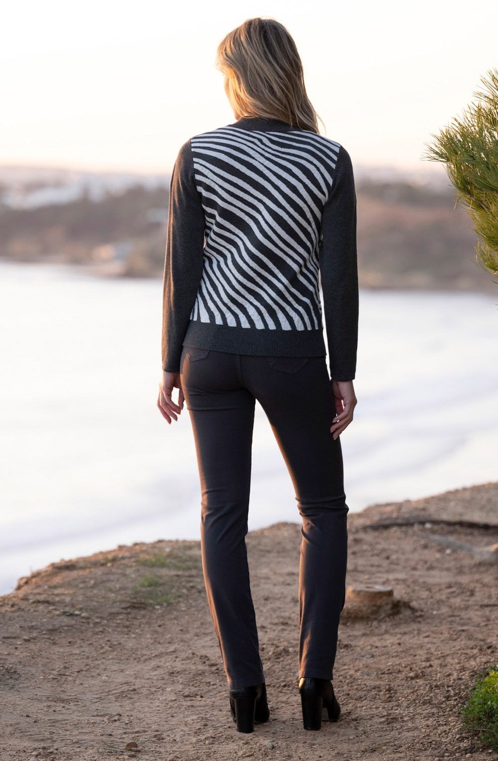 Charcoal Diagonal Stripes and Colour Block Cardigan