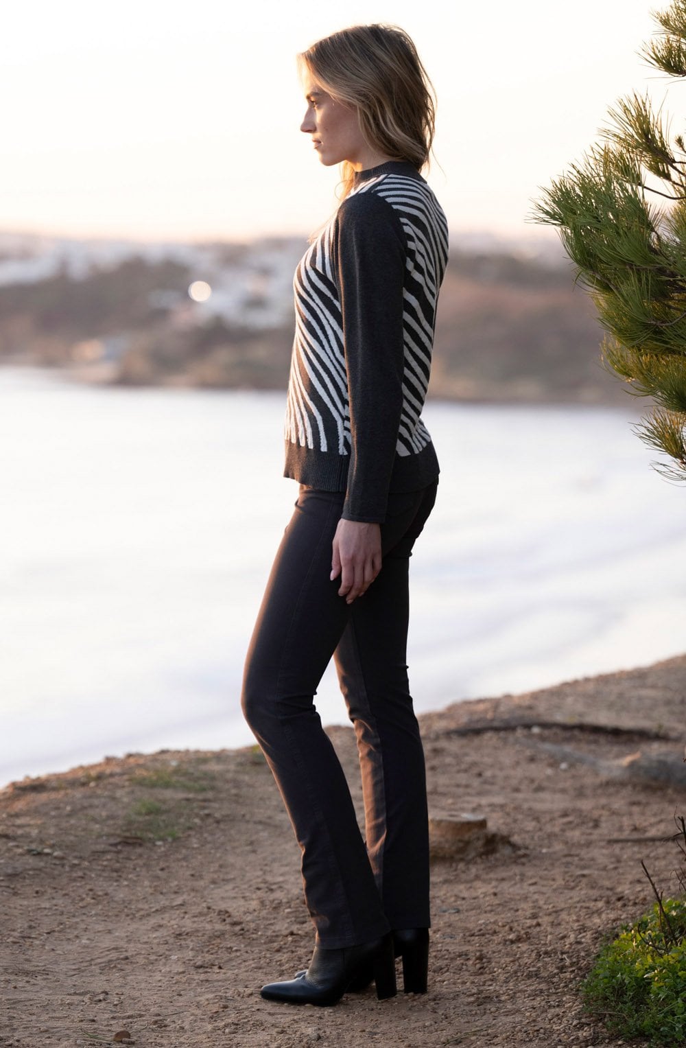 Charcoal Diagonal Stripes and Colour Block Cardigan
