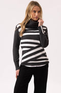 Charcoal Striped Cowl Neck Fitted Jumper
