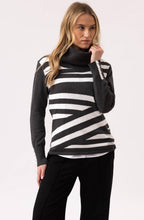 Charcoal Striped Cowl Neck Fitted Jumper