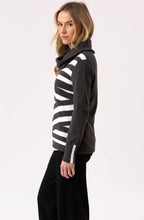 Charcoal Striped Cowl Neck Fitted Jumper
