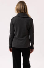Charcoal Striped Cowl Neck Fitted Jumper