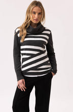 Charcoal Striped Cowl Neck Fitted Jumper