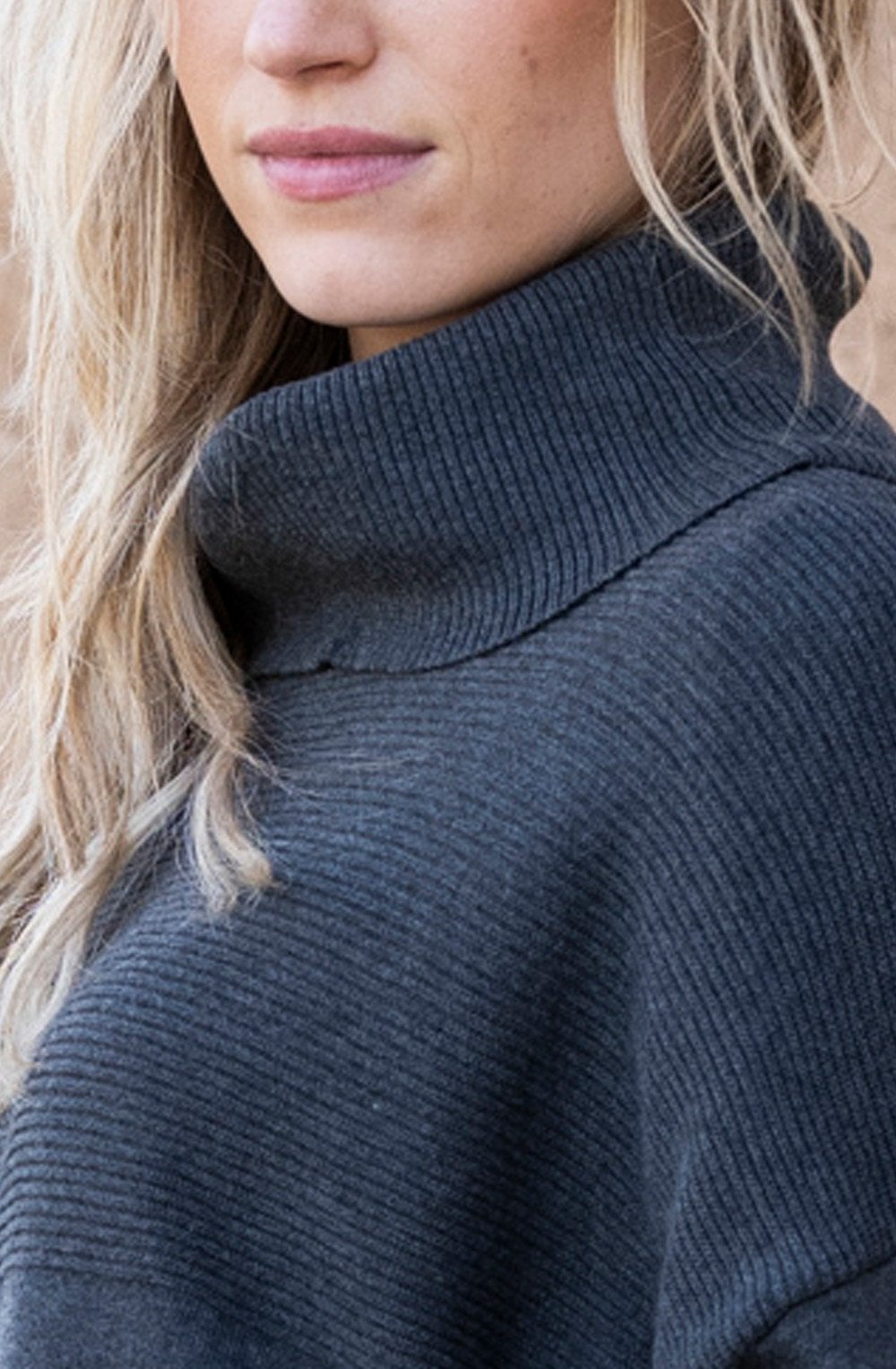 Charcoal Textured Knit Oversized Cowl Neck Jumper