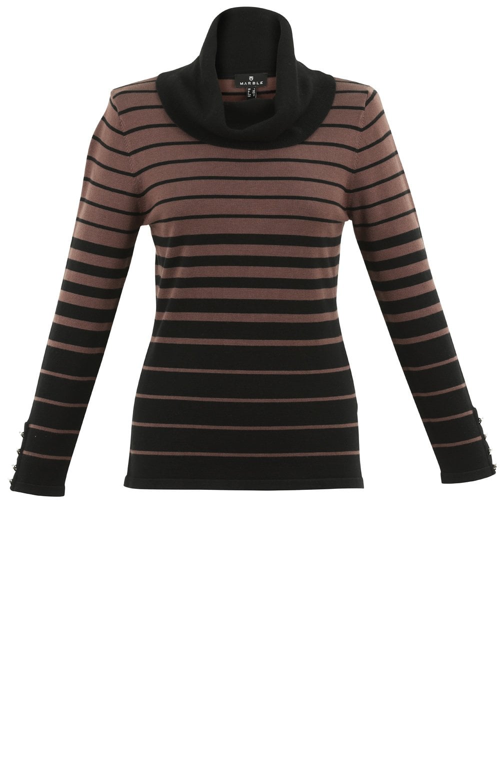 Chocolate and Black Striped Cowl Neck Jumper