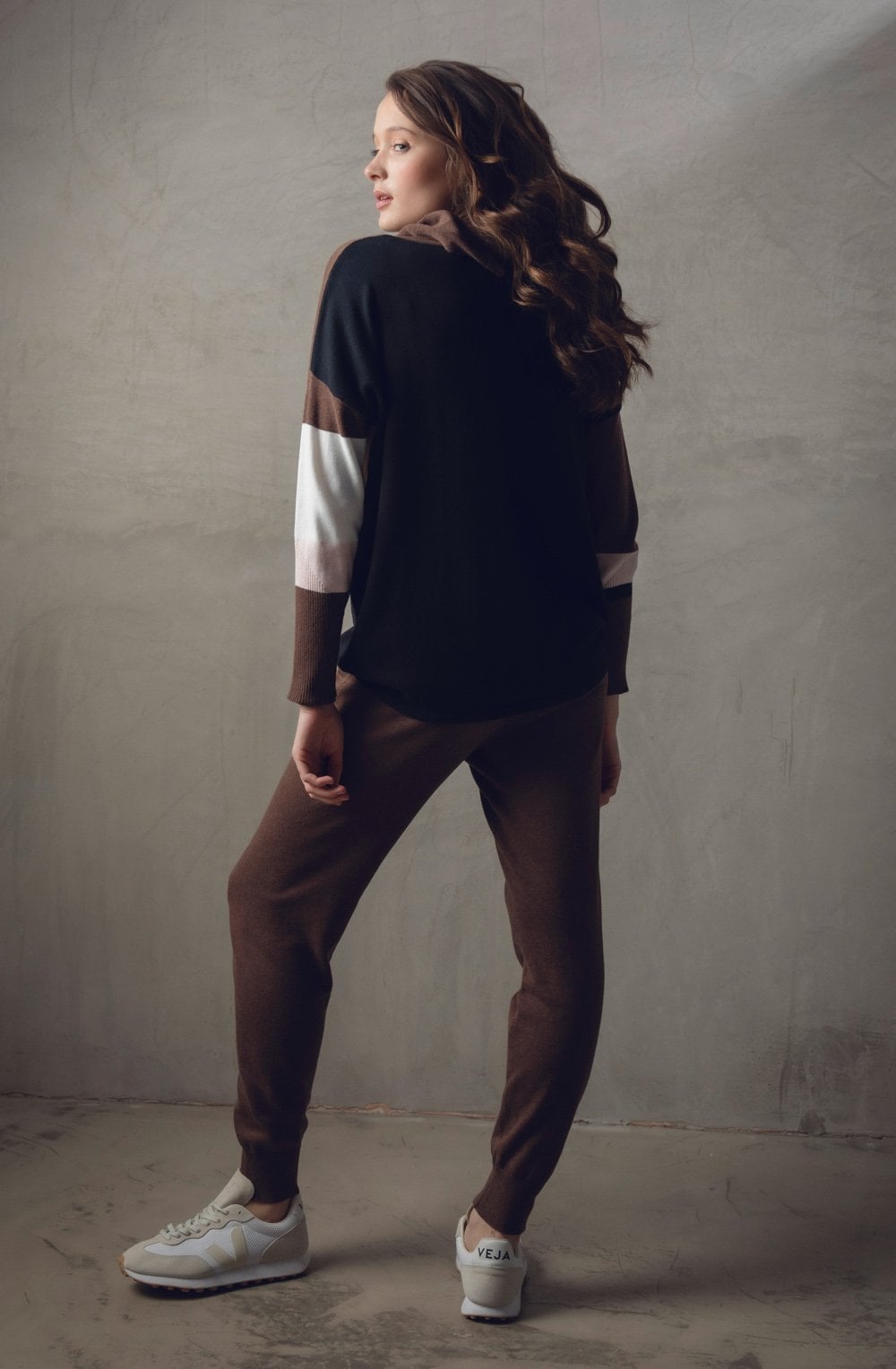 Chocolate and Pink Cowl Neck Oversized Jumper