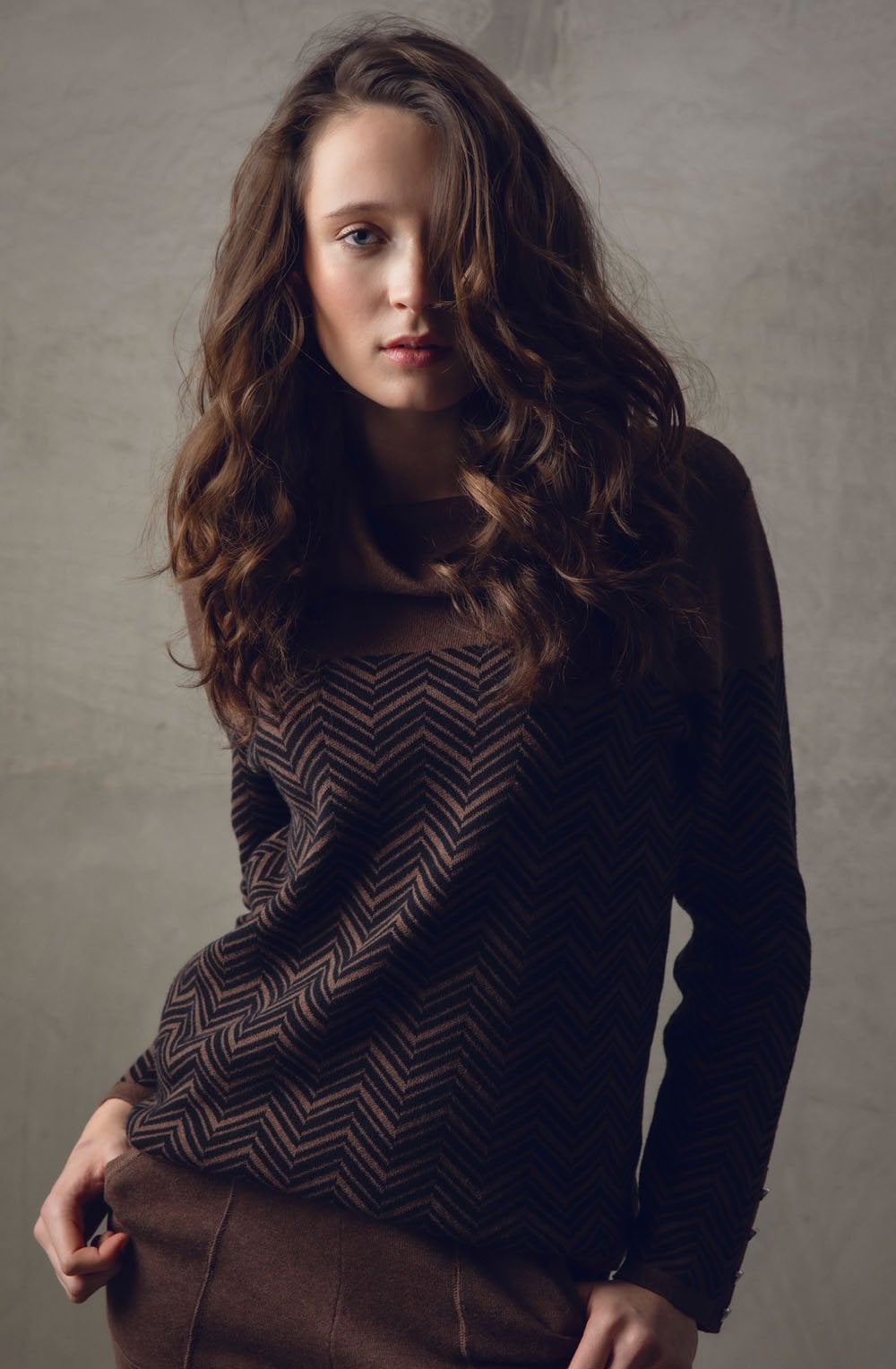 Chocolate Chevron Cowl Neck Jumper