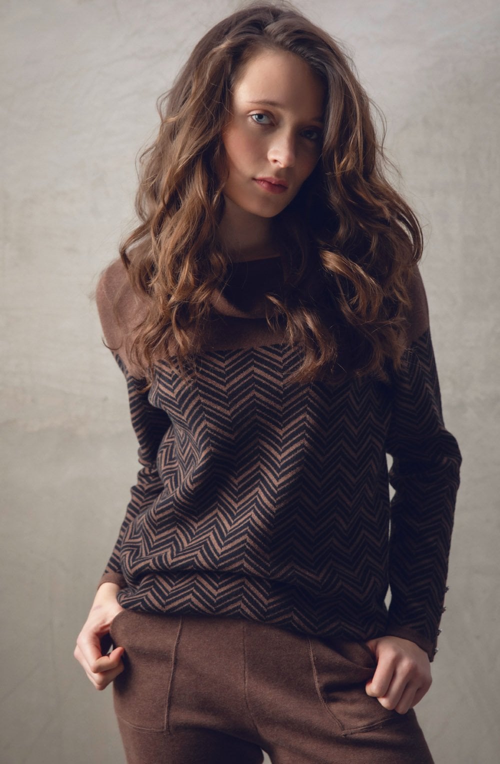 Chocolate Chevron Cowl Neck Jumper