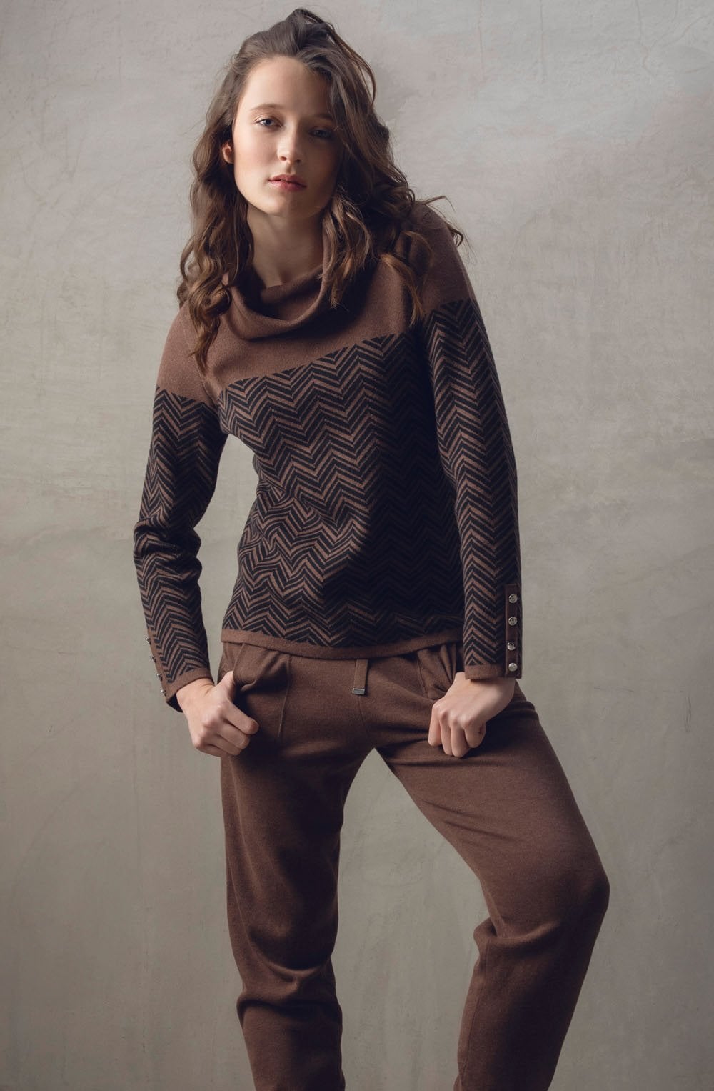 Chocolate Chevron Cowl Neck Jumper