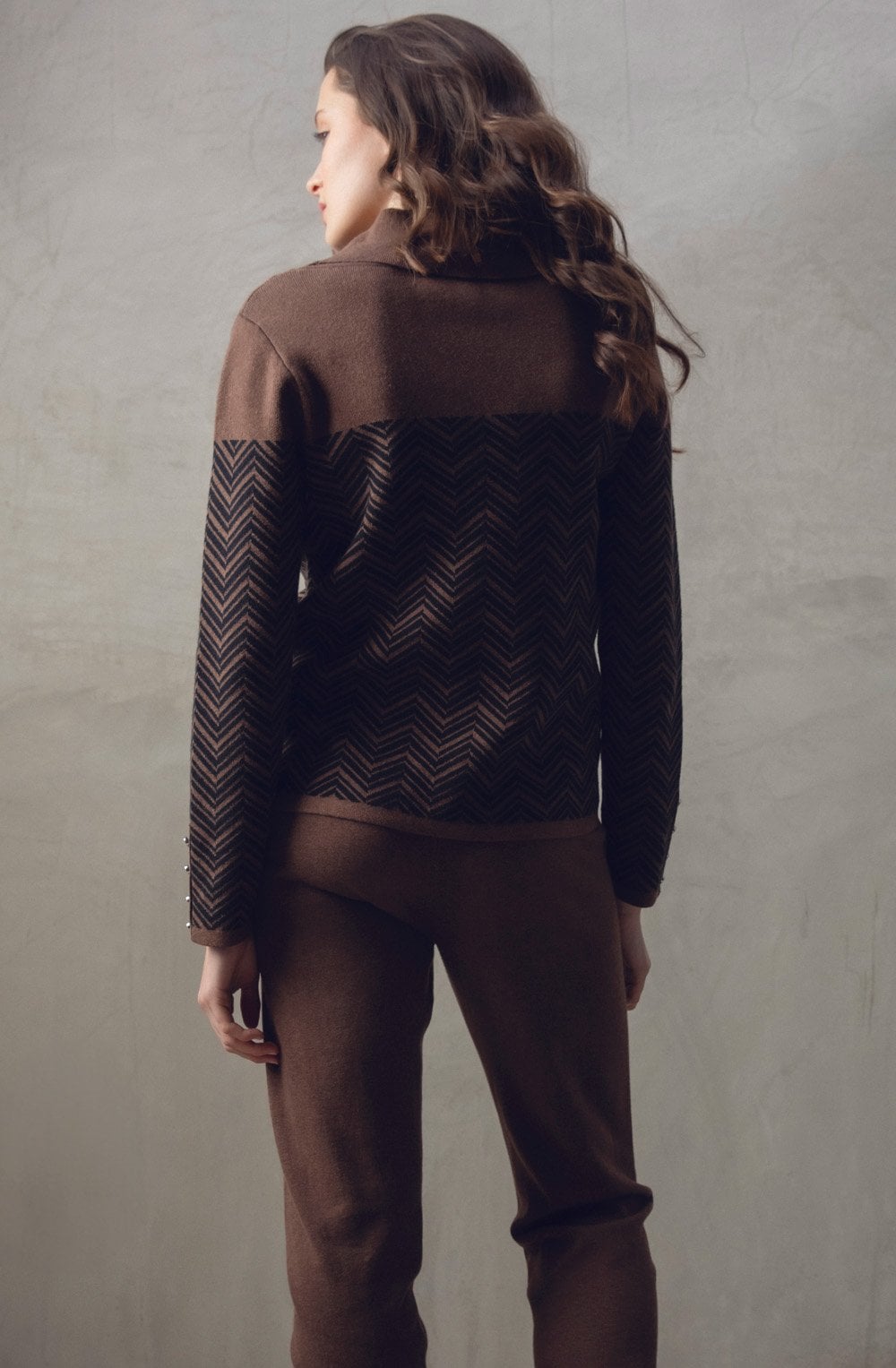 Chocolate Chevron Cowl Neck Jumper
