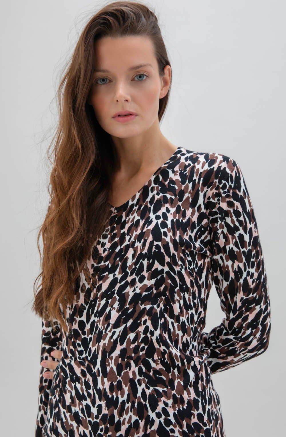 Chocolate & Pale Pink Animal Print Jumper