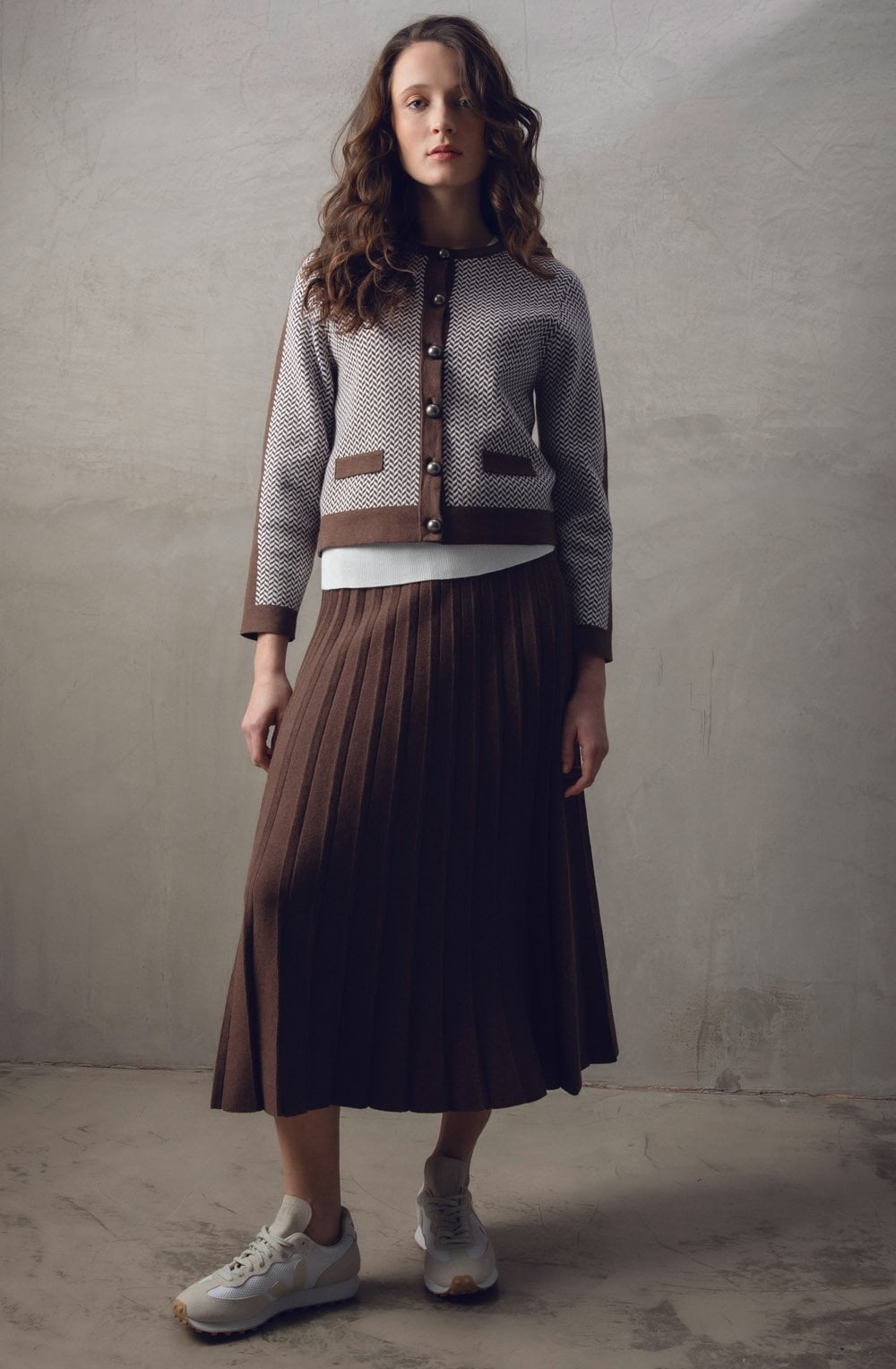 Chocolate & White Chevron Knit Cardigan