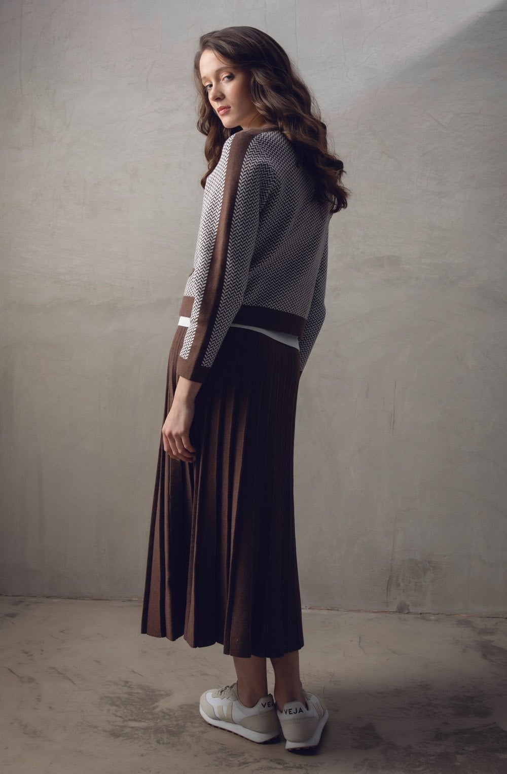 Chocolate & White Chevron Knit Cardigan