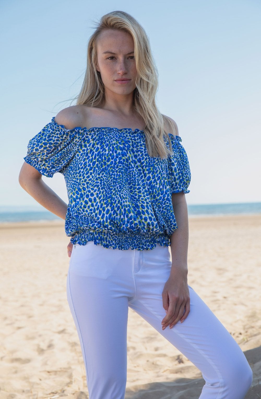 Cobalt Blue Adjustable Neckline Ruffled Top