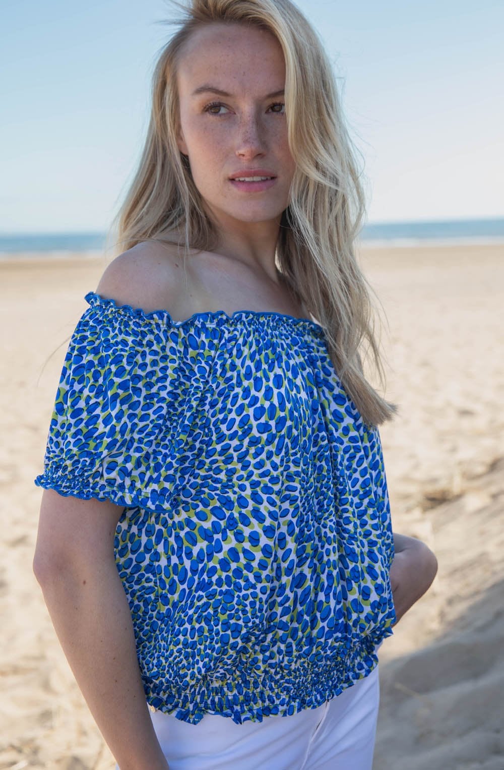 Cobalt Blue Adjustable Neckline Ruffled Top