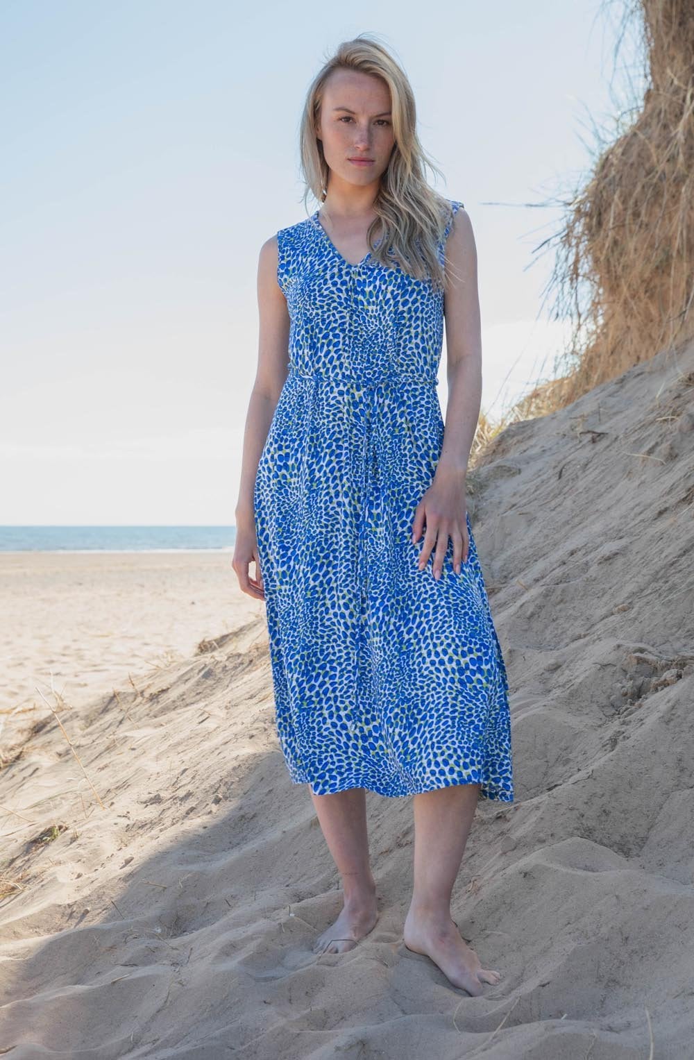 Cobalt Blue and Lime Fit and Flare Jersey Dress