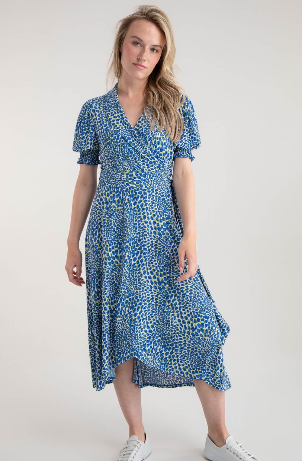 Cobalt Blue and Lime Jersey Wrap Dress
