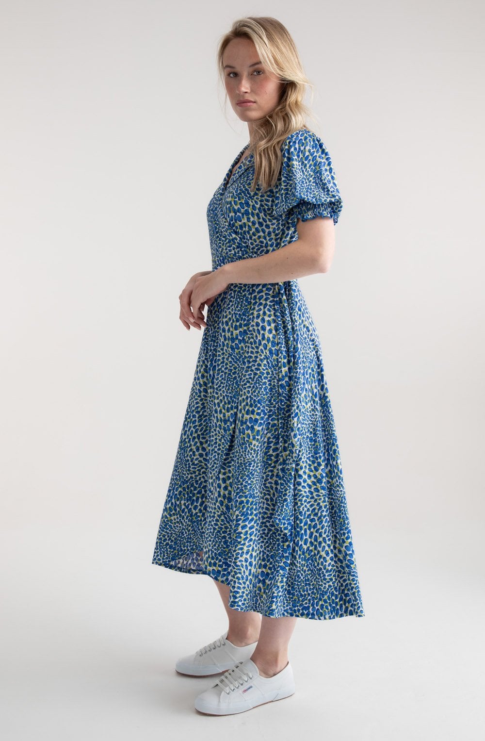 Cobalt Blue and Lime Jersey Wrap Dress