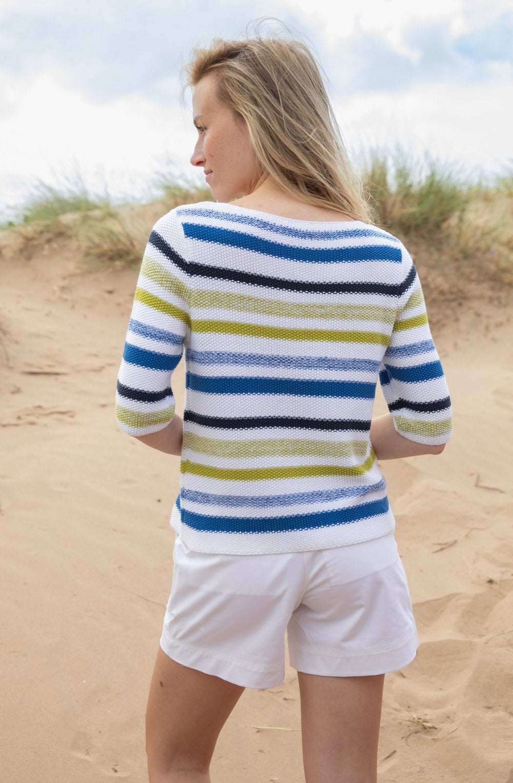 Cobalt Blue and Lime Woven Striped Jumper