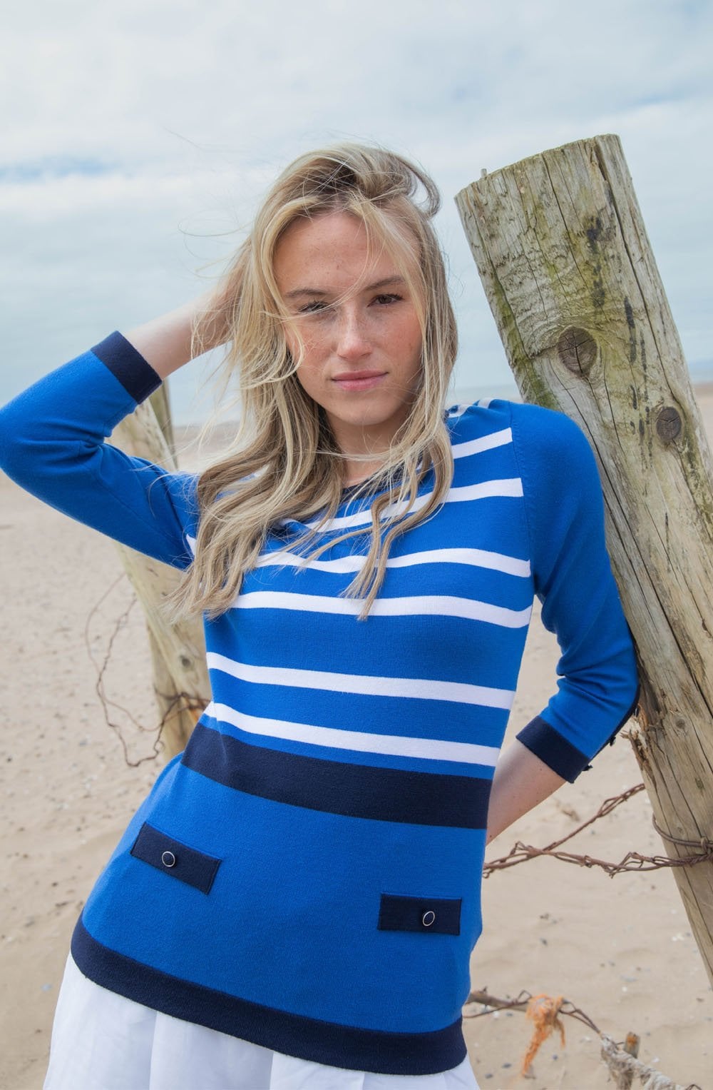 Cobalt Blue and Navy Faux Pocket Sweater