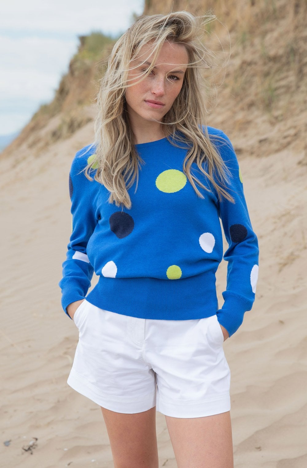 Cobalt Blue Lime and Navy Spotted Jumper