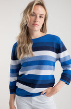 Cobalt Blue Ribbed Knit Striped Jumper