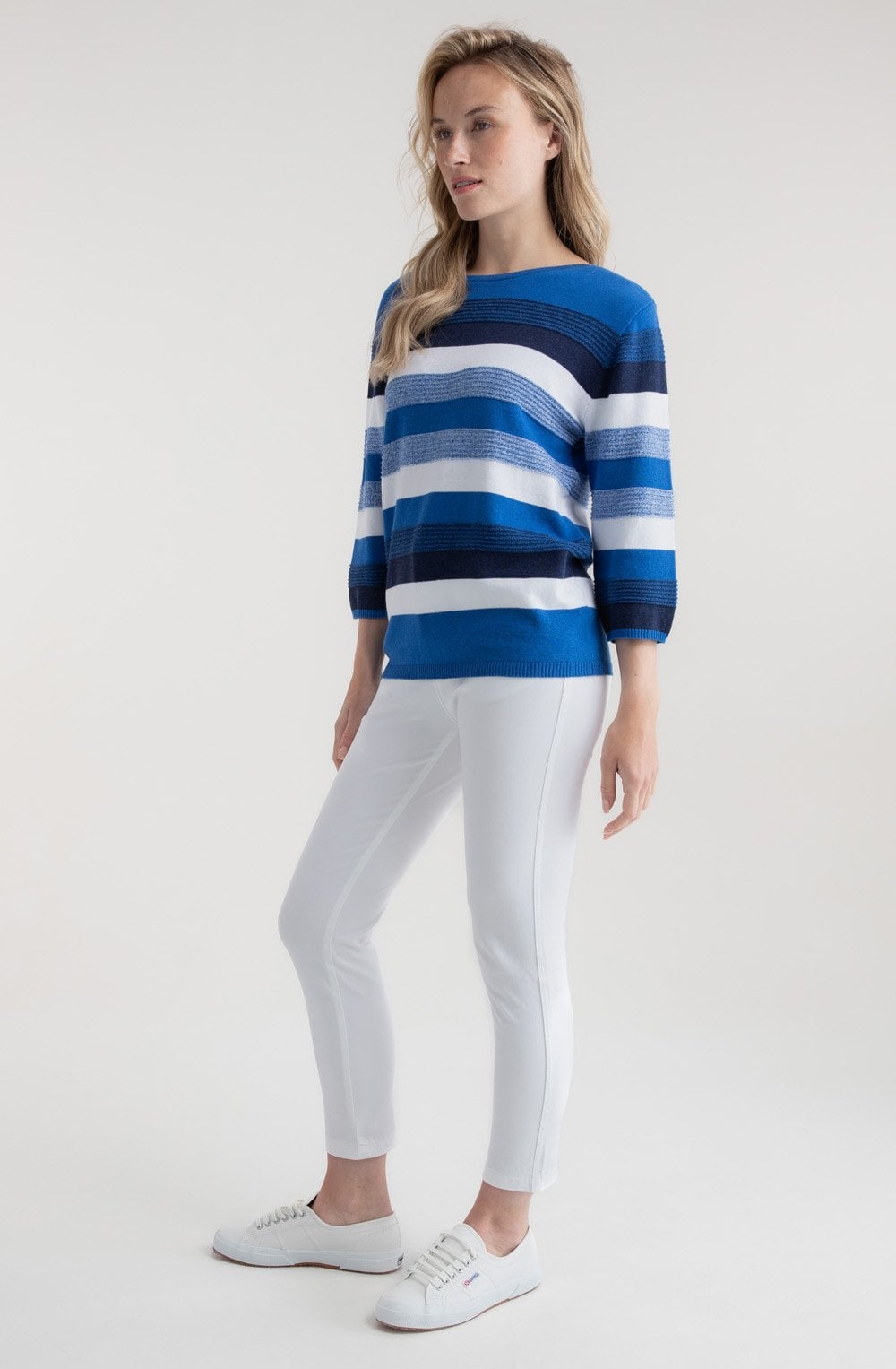Cobalt Blue Ribbed Knit Striped Jumper