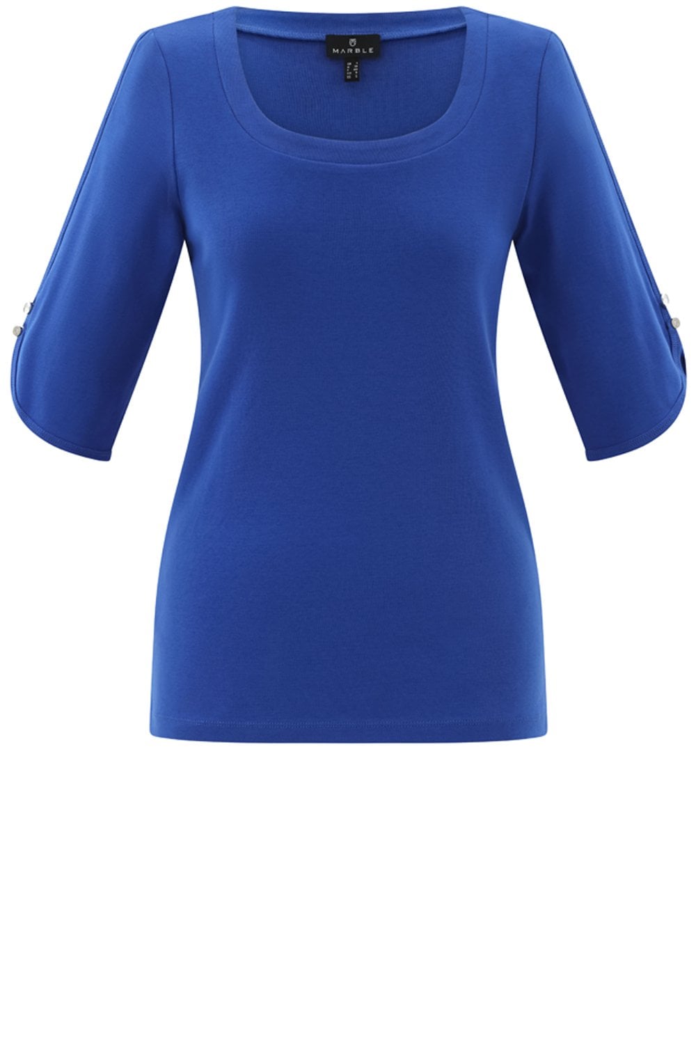 Cobalt Blue Silver Button Sleeve T Shirt