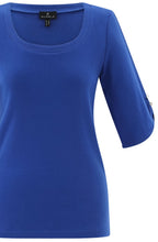 Cobalt Blue Silver Button Sleeve T Shirt