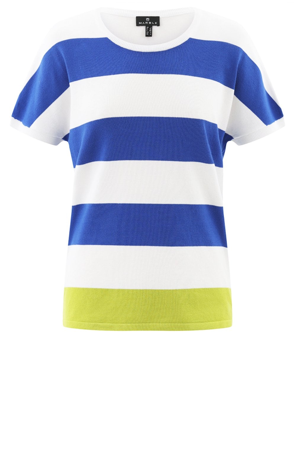 Cobalt Blue Stripe Cap Sleeve Lime Hem Pullover