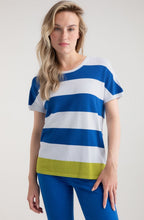 Cobalt Blue Stripe Cap Sleeve Lime Hem Pullover