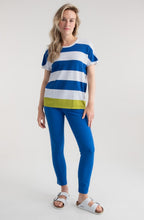 Cobalt Blue Stripe Cap Sleeve Lime Hem Pullover
