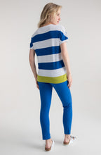 Cobalt Blue Stripe Cap Sleeve Lime Hem Pullover