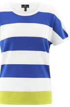 Cobalt Blue Stripe Cap Sleeve Lime Hem Pullover