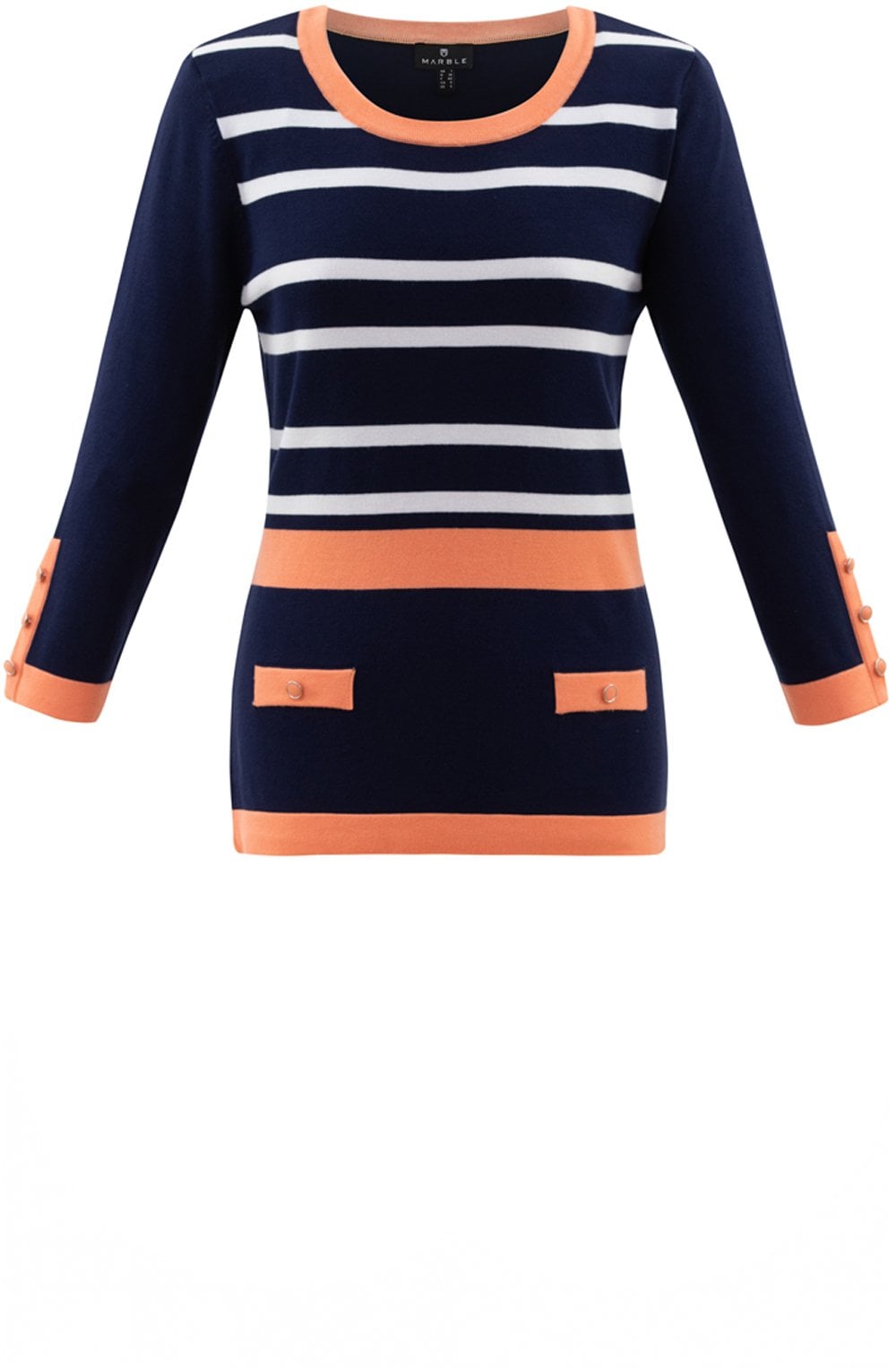 Coral and Navy Fine Knit Jumper