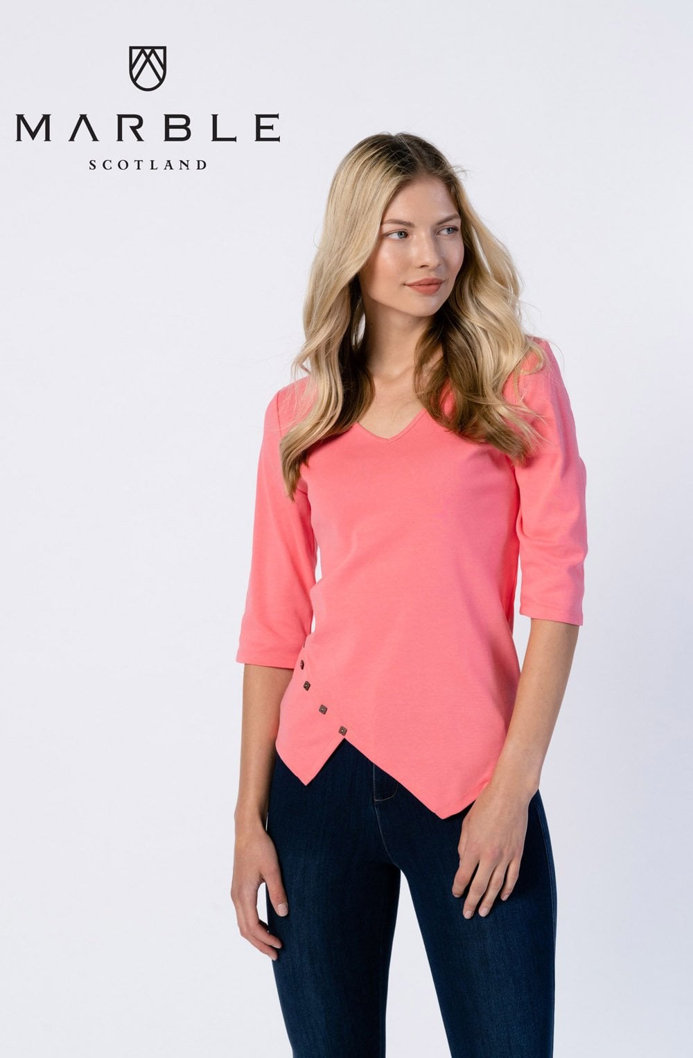 Coral Asymmetric Hem T Shirt