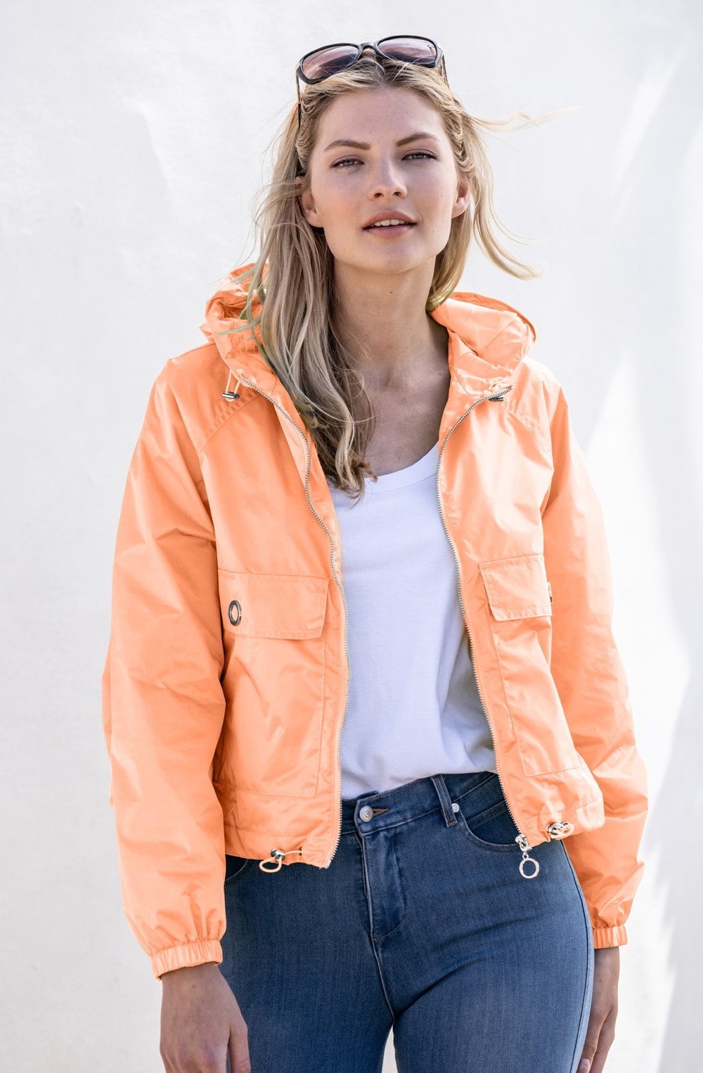 Coral Cropped Shower Resistant Jacket