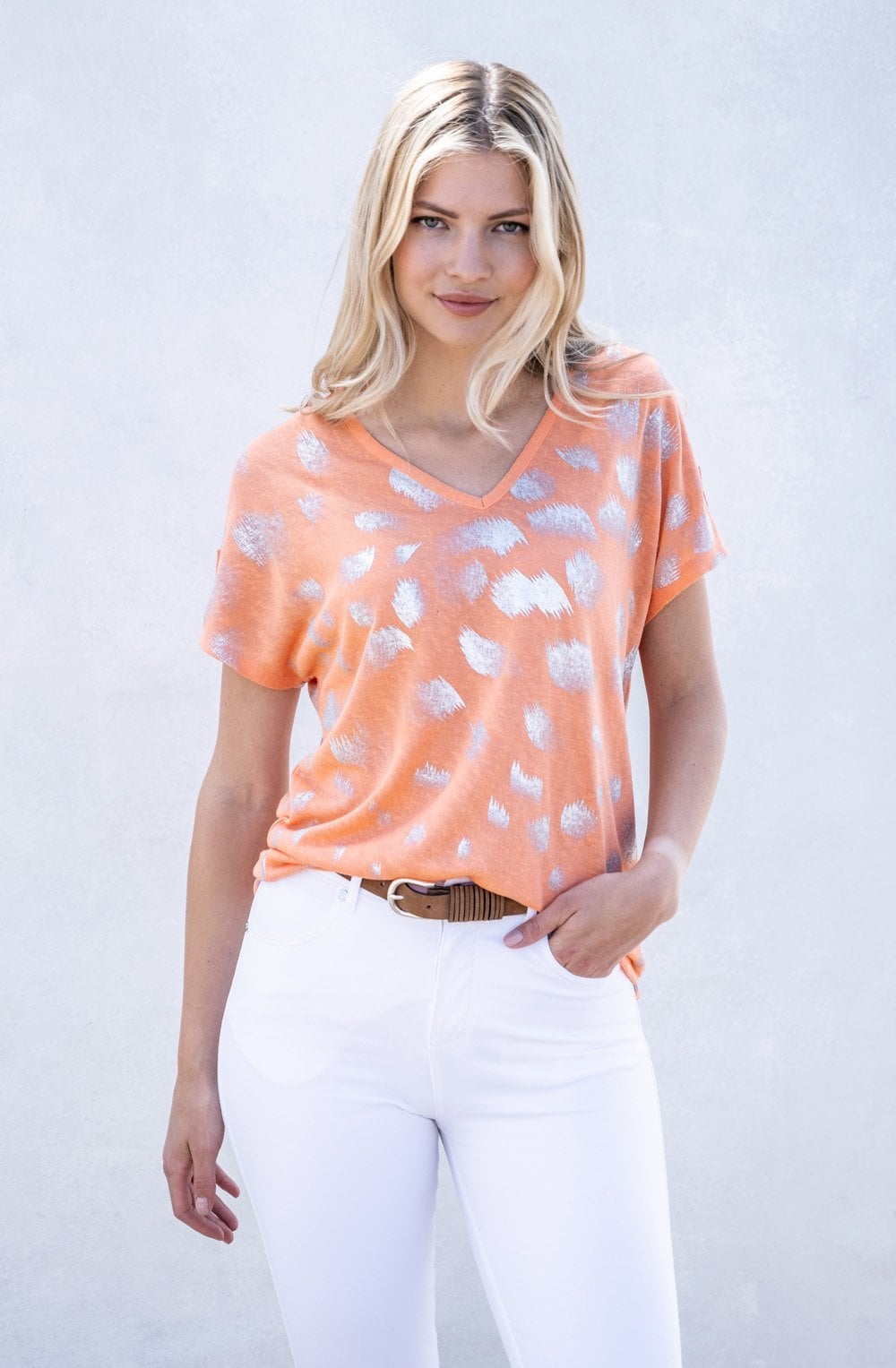 Coral Silver Patterned Top