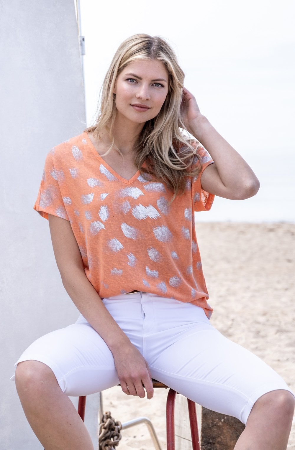 Coral Silver Patterned Top