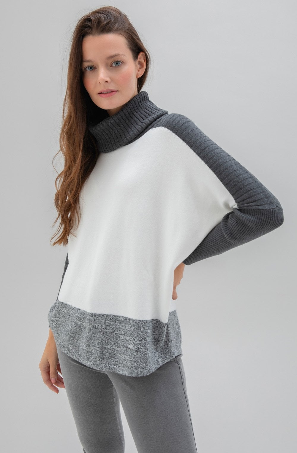 Dark Grey & White Cowl Neck Jumper