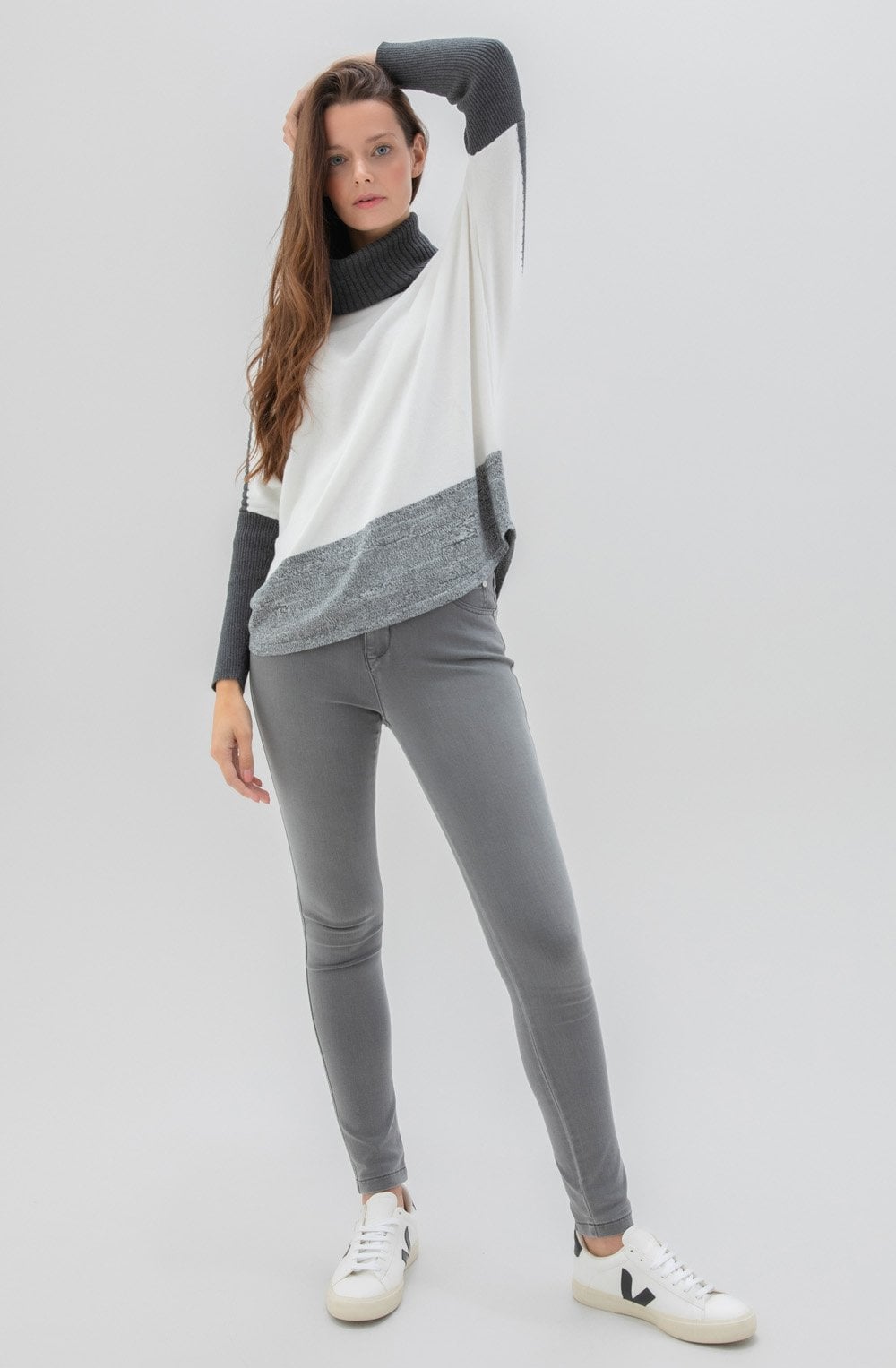 Dark Grey & White Cowl Neck Jumper