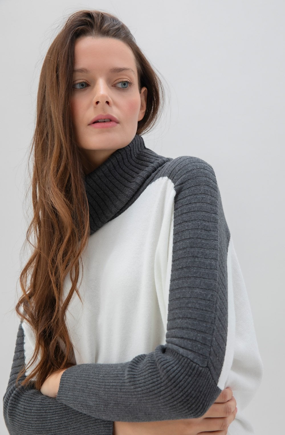Dark Grey & White Cowl Neck Jumper